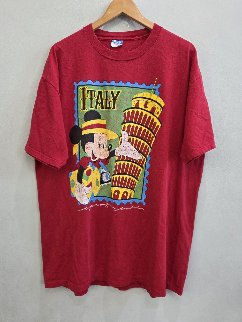 Mickey Mouse EPCOT CENTER Italy Stamp Disney USA Made Vintage Shirt Men's XXL